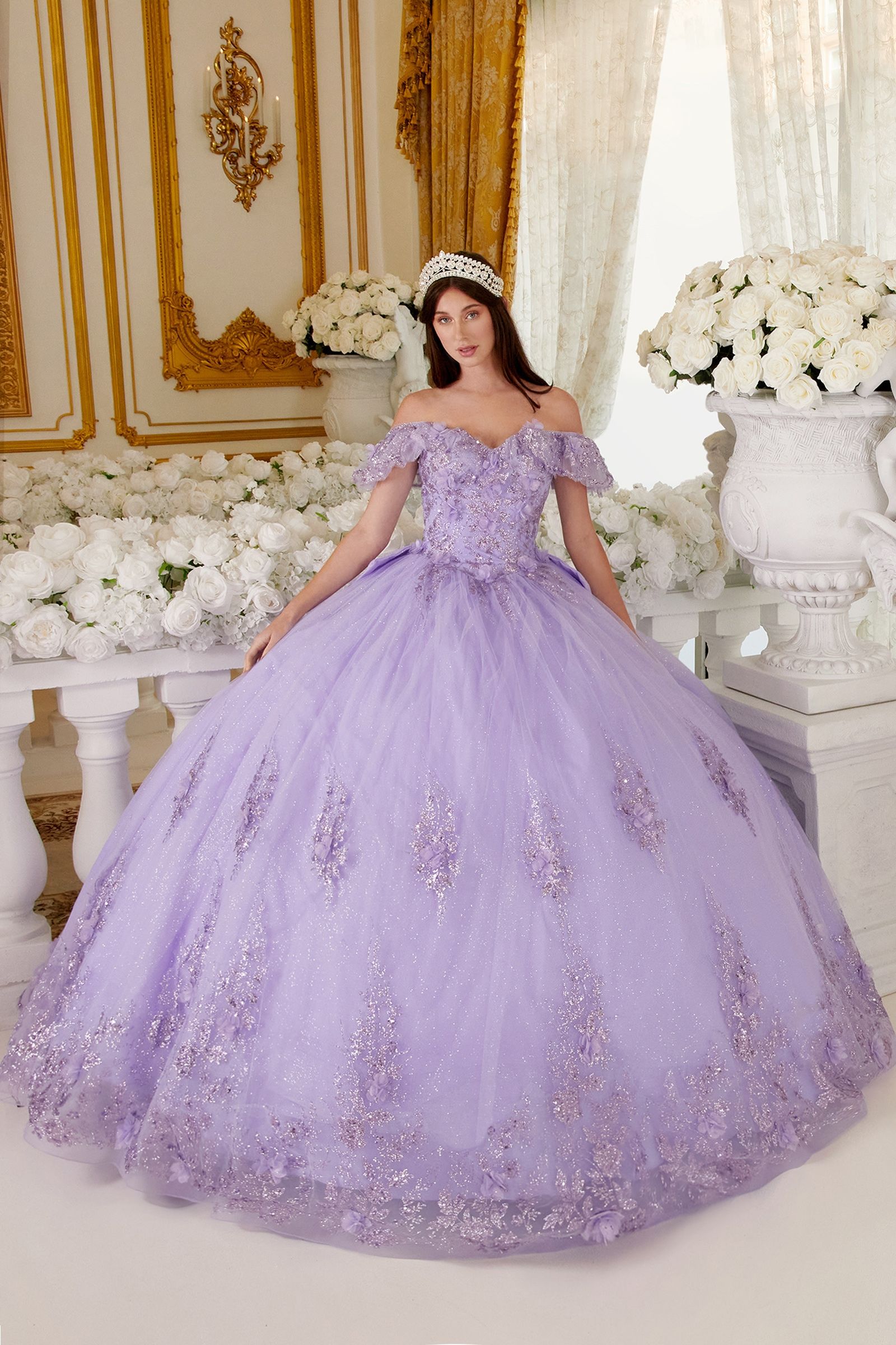 Floral Off The Shoulder Quince Ball Gown-3