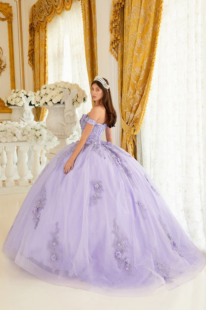 Off The Shoulder Floral Quince Ball Gown-5