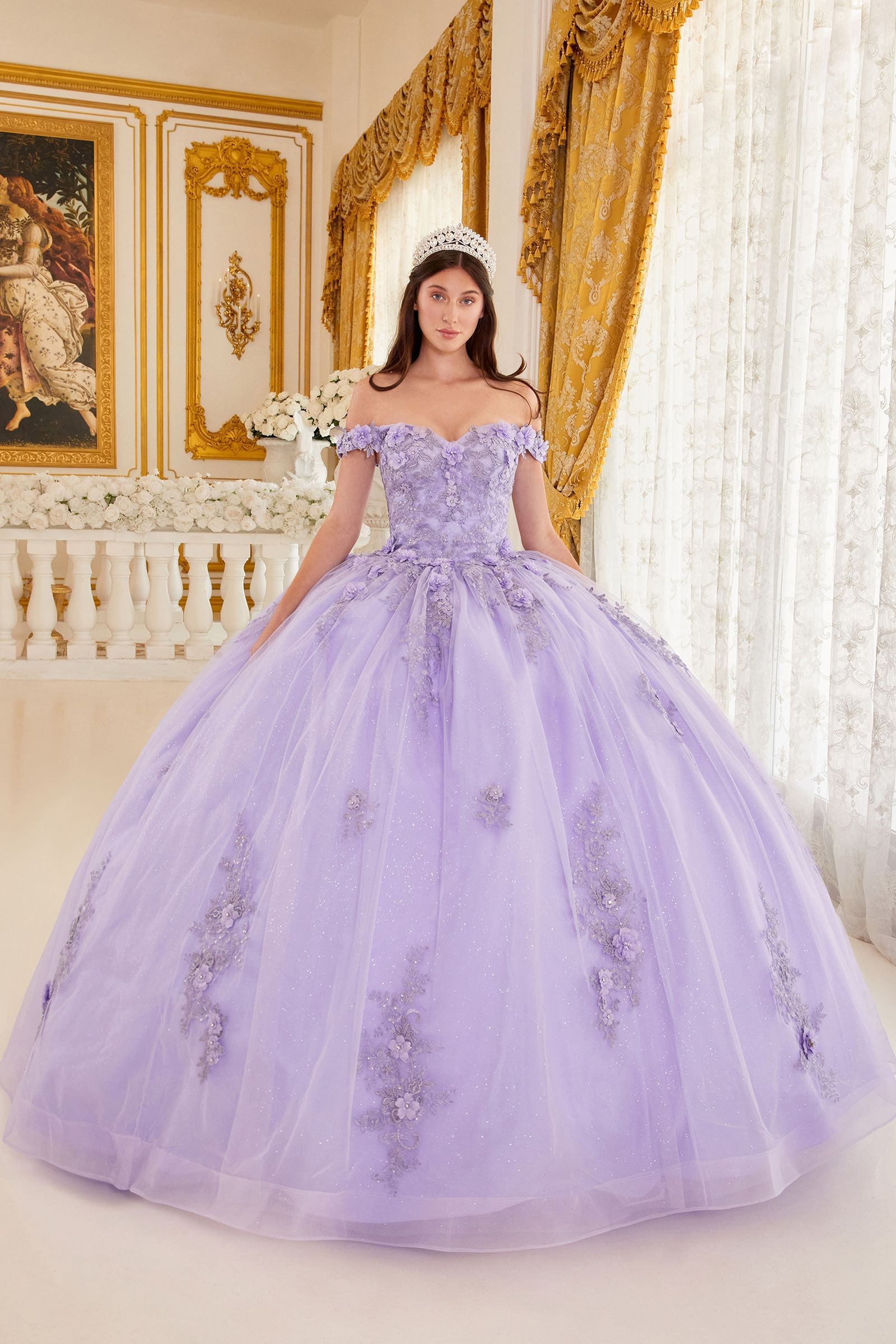 Off The Shoulder Floral Quince Ball Gown-4