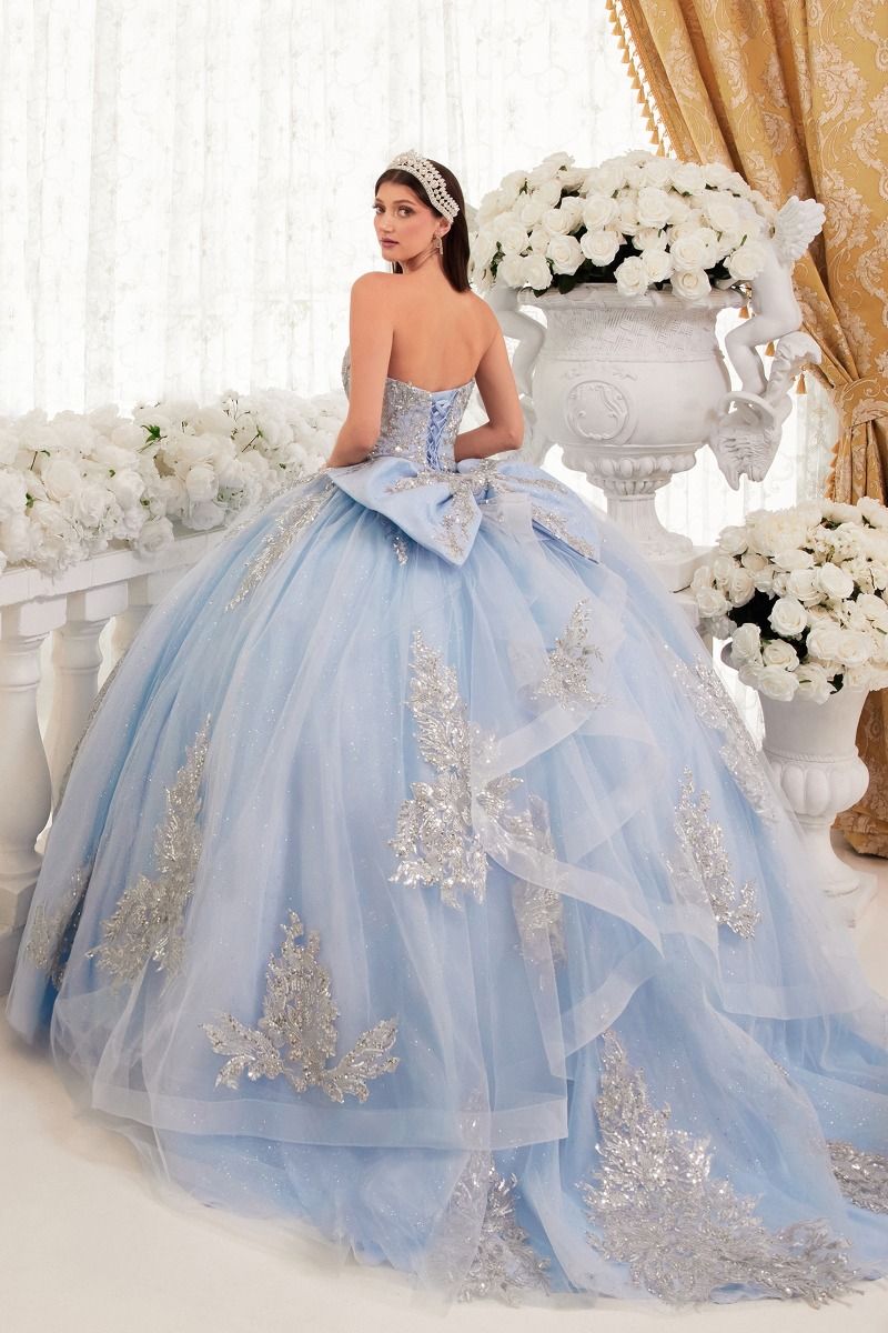 Strapless Layered Ball Gown With Bow Detail-2