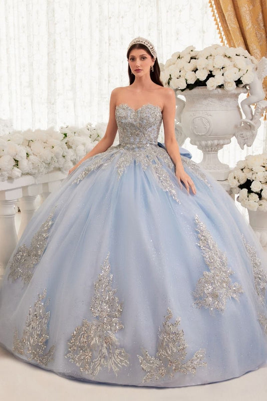 Strapless Layered Ball Gown With Bow Detail-0