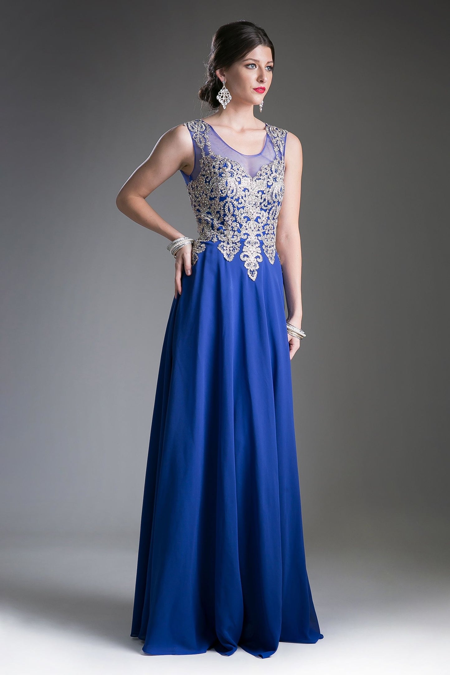 A-Line Chiffon Gown With Lace Embellished Bodice.-5
