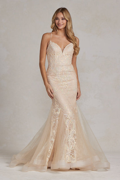 Memraid Tulle Skirt Embroidered Lace Long Prom Dress NXC1108-1