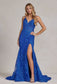 Side Slit Embroidered Lace Bodice Open V-Back Long Prom Dress NXC1100-3