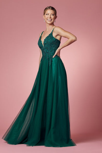 Embroidered Bodice Long Prom & Bridesmaid Dress NXR357-5