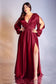 Curve Satin Modest Dress Plus Size A-line Silhouette with High Leg Slit Closed Shoulder Prom & Bridesmaid Gown CD7475C-0