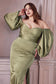 Soft Satin Long Sleeves Off Shoulder Bodice Side Leg Slit Plus Size Prom & Bridesmaid Dress CD7482C-3