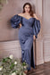 Soft Satin Long Sleeves Off Shoulder Bodice Side Leg Slit Plus Size Prom & Bridesmaid Dress CD7482C-6