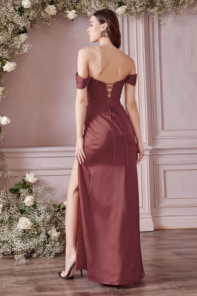 Soft Satin Corset Vintage Retro Laced Style High Leg Slit Prom & Bridesmaid Dress CD7484-6