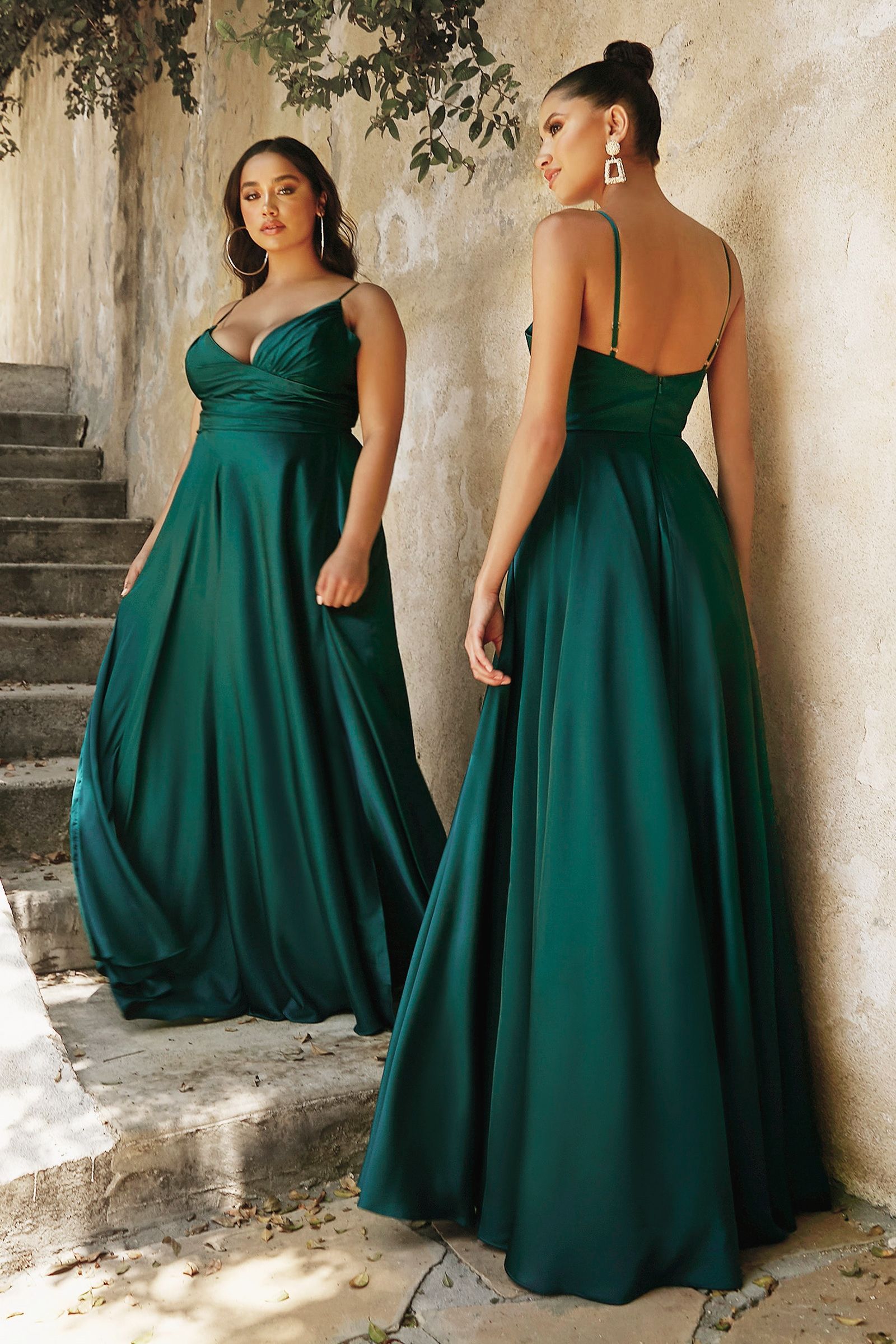 Soft Satin A-line Deep V-Neckline Wrapped Bodice Sexy Mid Open Back Prom & Bridesmaid Dress CD7485-7