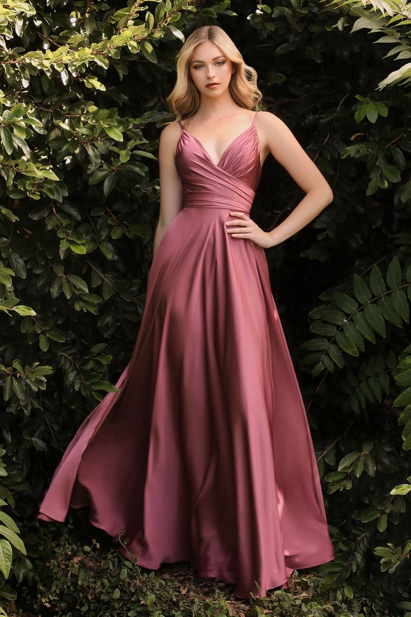 Soft Satin A-line Deep V-Neckline Wrapped Bodice Sexy Mid Open Back Prom & Bridesmaid Dress CD7485C-2