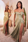 Satin High Leg Slit Off The Shoulder Elegant Dress Draped Bodice with Open Back Prom & Bridesmaid Dress CD7488-2