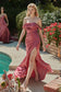 Satin High Leg Slit Prom & Bridesmaid Gown Off The Shoulder Elegant Dress Draped Bodice with Open Back CD7488 Sale-0