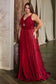 Keyhole Satin A-Line Straps Open V-Back Long Evening Dress CD7497C-7