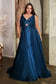 Keyhole Satin A-Line Straps Open V-Back Long Evening Dress CD7497C-6