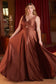Keyhole Satin A-Line Straps Open V-Back Long Evening Dress CD7497C-2