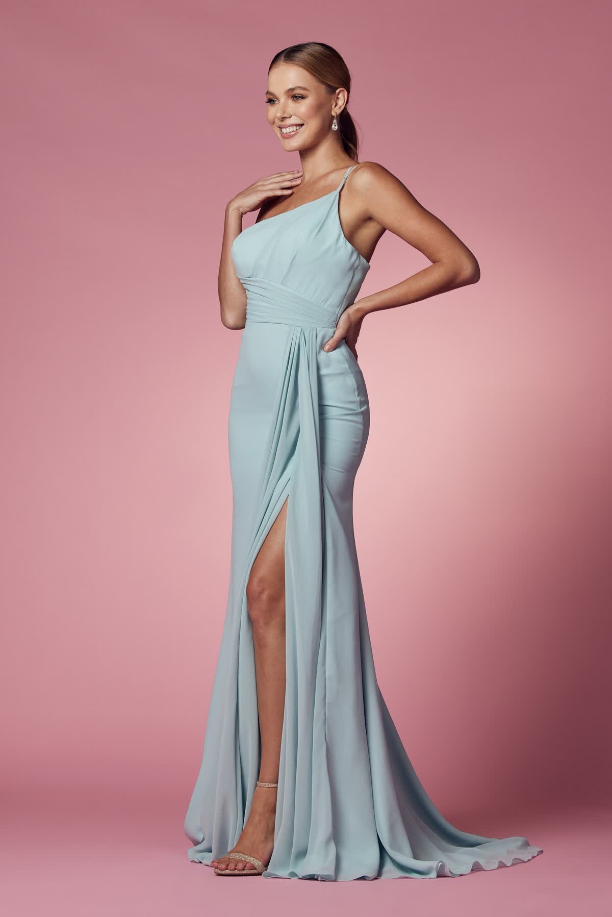 High Slit One Shoulder Long Bridesmaid & Evening Dress NXE1005-6