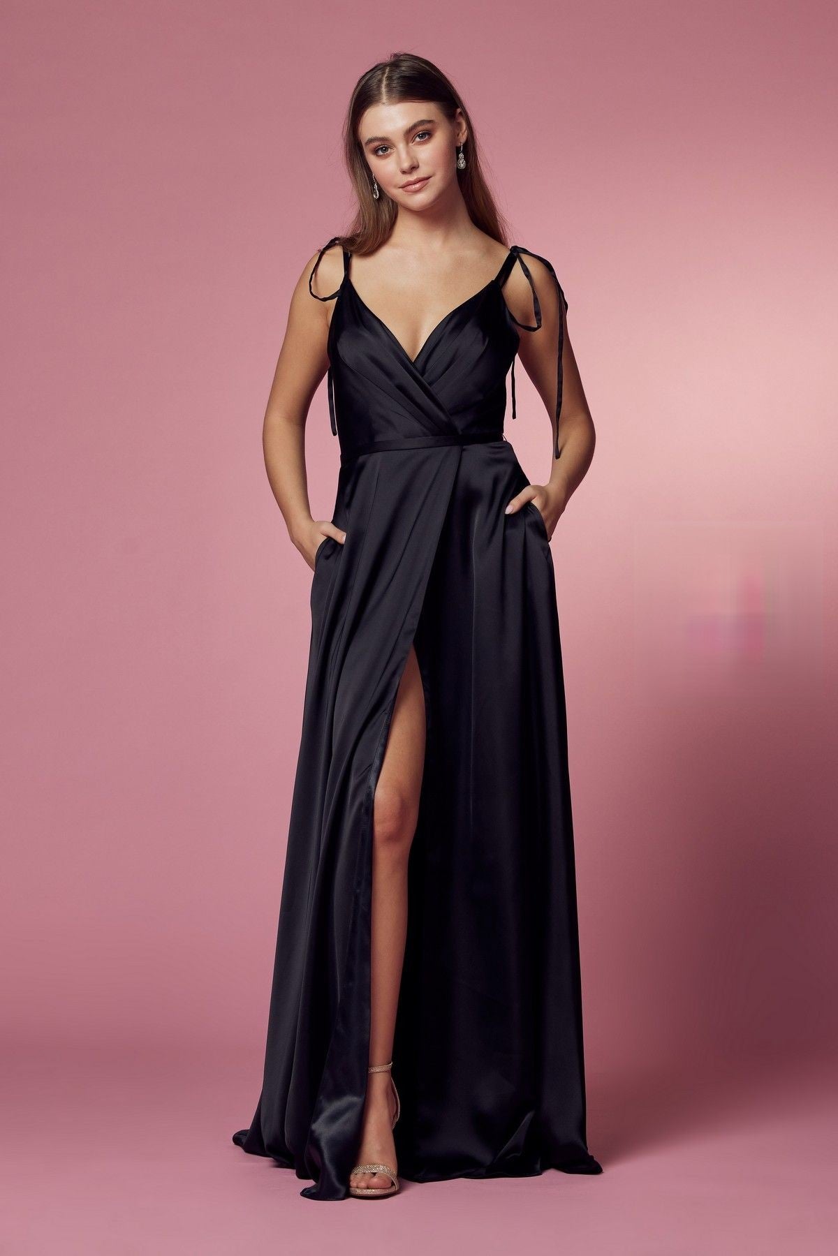 Double Breasted Spaghetti Straps High Slit Long Bridesmaid Dress NXR1029-14