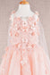 Floral Applique Glitter Mesh with Detachable Side Mesh Drape Quinceanera Kids Dress GLGK111-6