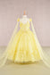 Floral Applique Glitter Mesh with Detachable Side Mesh Drape Quinceanera Kids Dress GLGK111-1