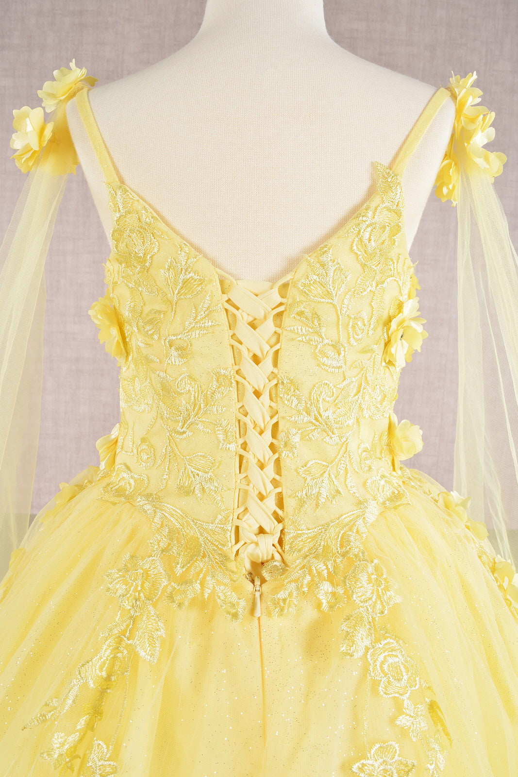 Floral Applique Glitter Mesh with Detachable Side Mesh Drape Quinceanera Kids Dress GLGK111-3