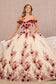 3-D Flower Embroidery Off Shoulder Mesh Quinceanera Gown-5