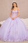 3-D Flower Applique Jewel Mesh Quinceanera Gown w/ Long Tail-5