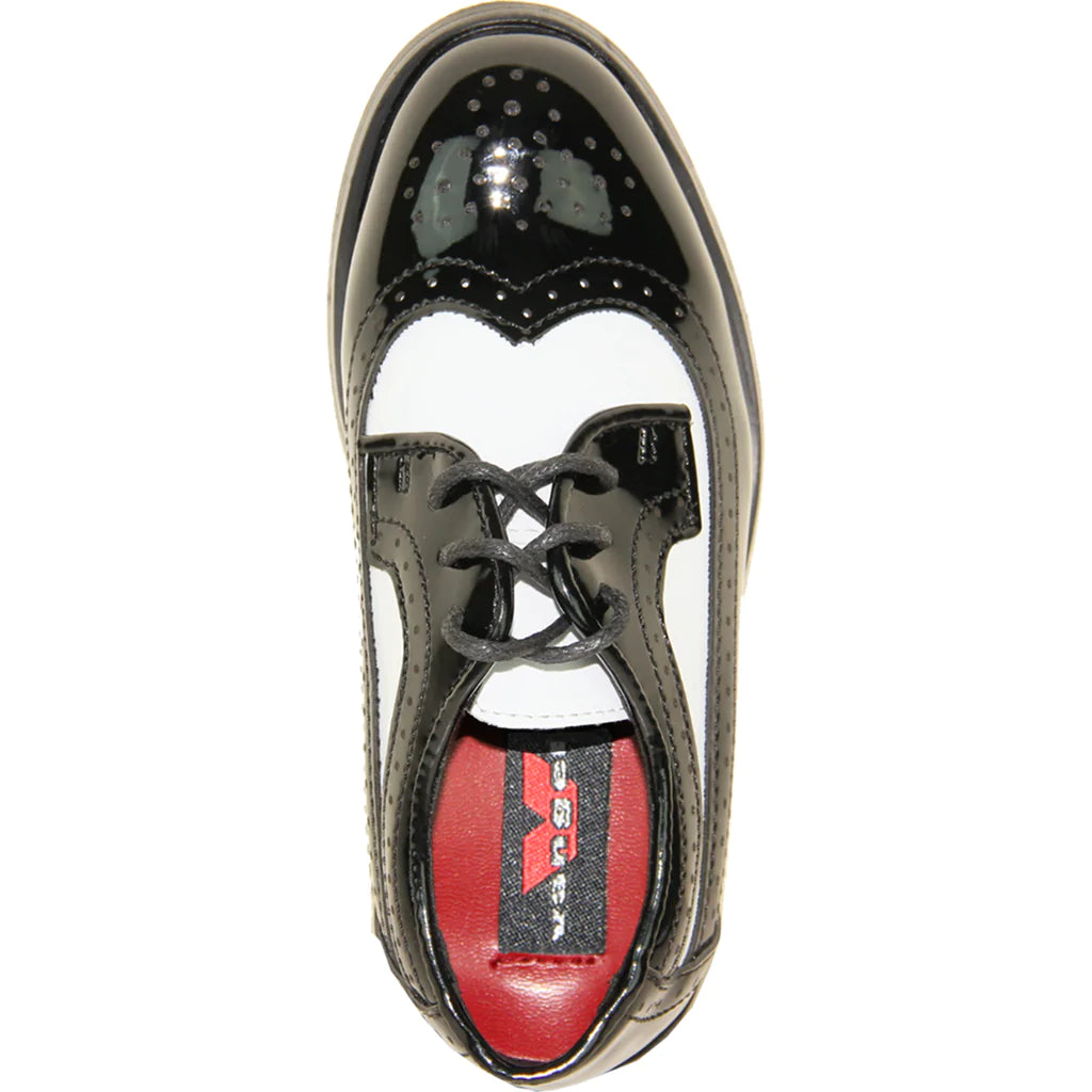 VANGELO Boy Dress Shoe TAB-3KID Oxford Formal Tuxedo for Prom & Wedding Black/White Patent Two Tone-5