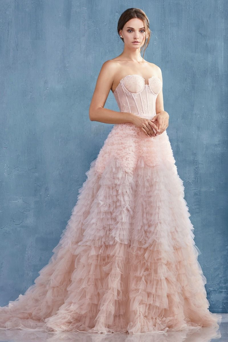 Strapless Ruffled Ombre Eva Ruffle Skirt Long Ball Gown CDA0767-5