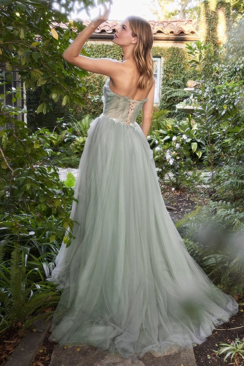 Sage Pleated Drape Ball Gown-1