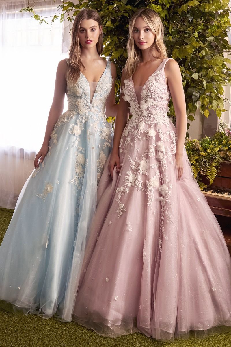 Gardenia Blue and Mauve Ball & Prom Gown Floral Cute V-neck Pointy Back Bodice A-line tender bridesmaid evening Gala Dresses CDA1028-0