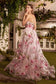 Portrait Of A Rose Printed Organza Side Slit Open Back Long Prom Dress CDA1035-2