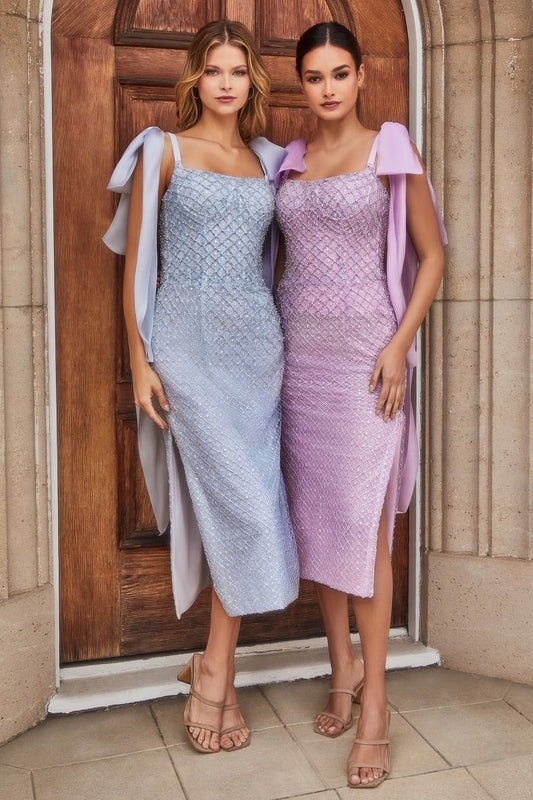 Embellished Cocktail Dress With Tie Straps-0