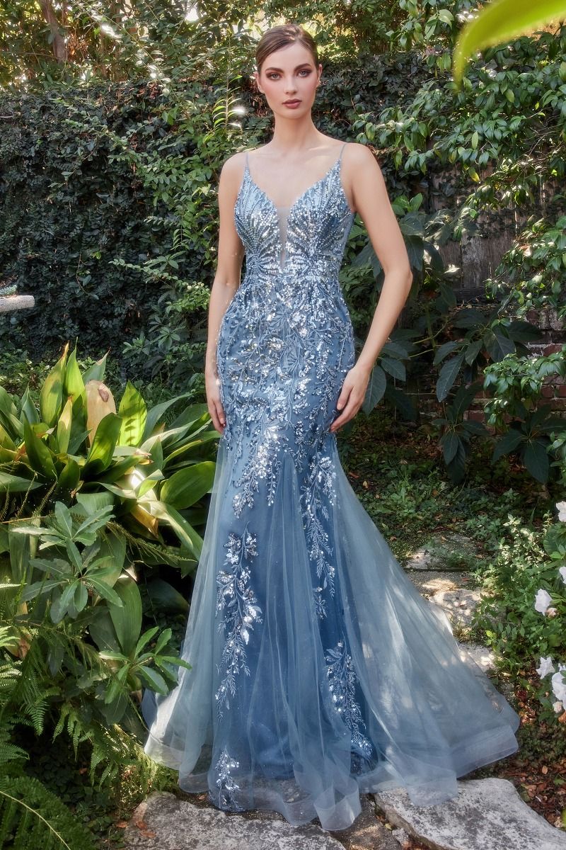 Fitted Mermaid Luxury Sequin Embellished Prom & Bridesmaid Gown Beaded lace applique Evening Shimmer Dress V-neck V-back Bodice CDA1118-0