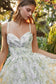 Floral Printed A-Line organza Vintage Cute Pretty Charming Gala Laced Open Back Bodice Prom & Bridesmaid Dress CDA1132-1