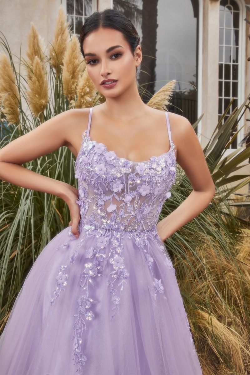 Floral Applique A-Line Gown-8