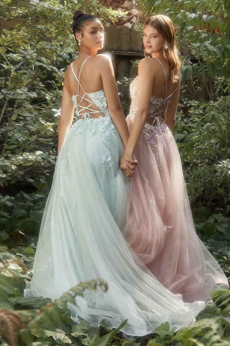 Floral Applique A-Line Gown-7