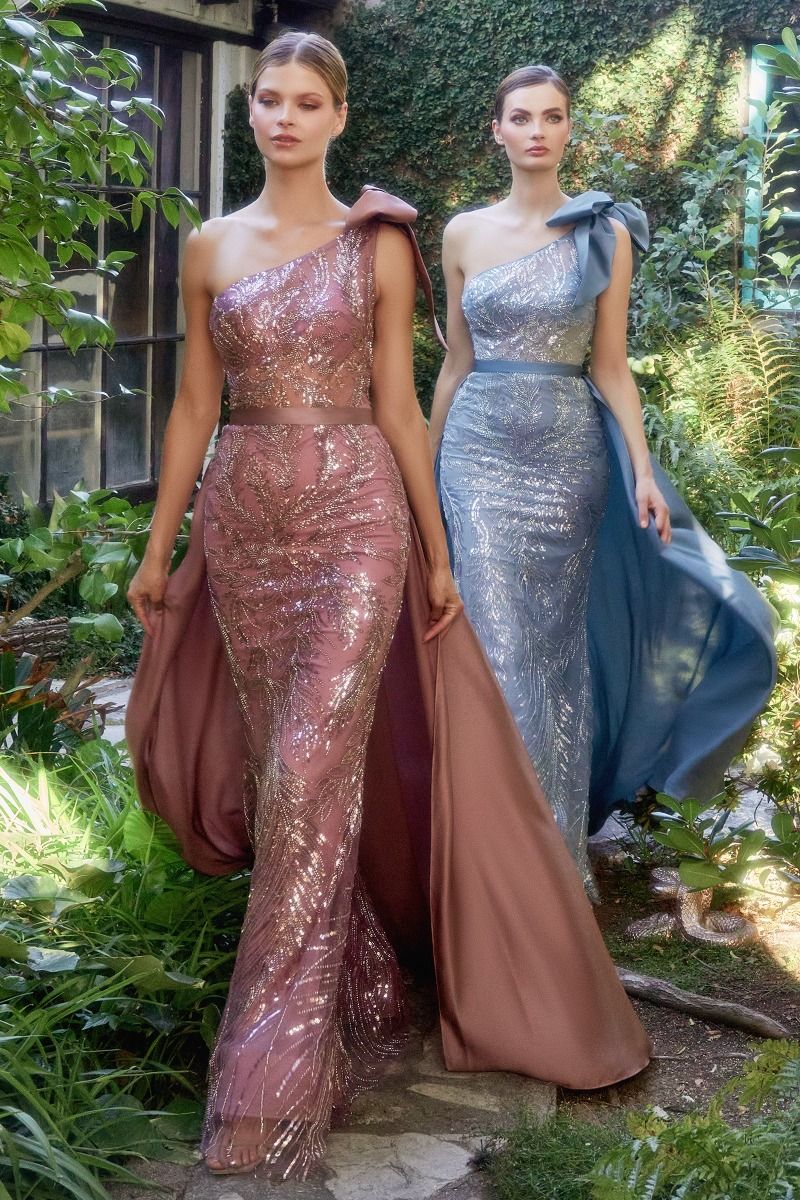 One Shoulder Embellished Backless Bodice Luxury Vintage With Detachable Satin Overskirt Prom & Bridesmaid Dress CDA1161-0