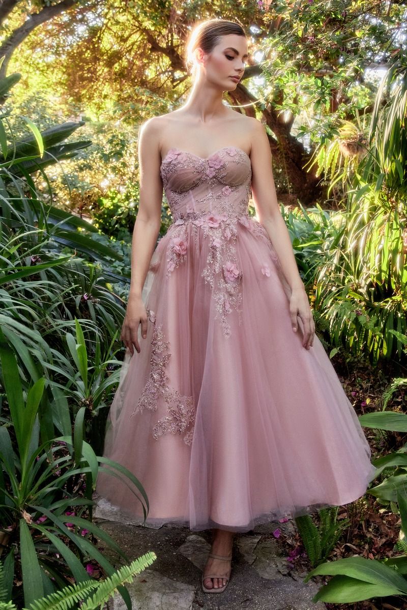 Butterfly Garden Cute Strapless Boned Bodice Vintage Sweet Tender Midi Ball & Bridesmaid Dress CDA1195-3