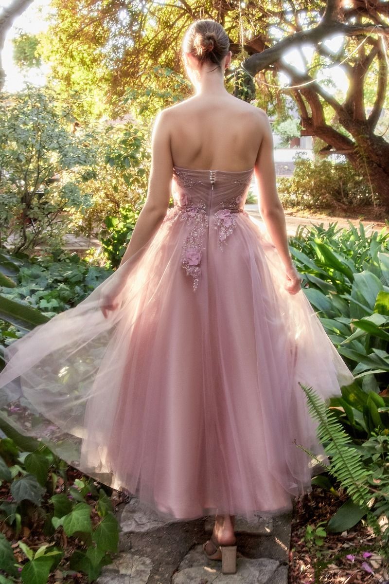 Butterfly Garden Cute Strapless Boned Bodice Vintage Sweet Tender Midi Ball & Bridesmaid Dress CDA1195-2