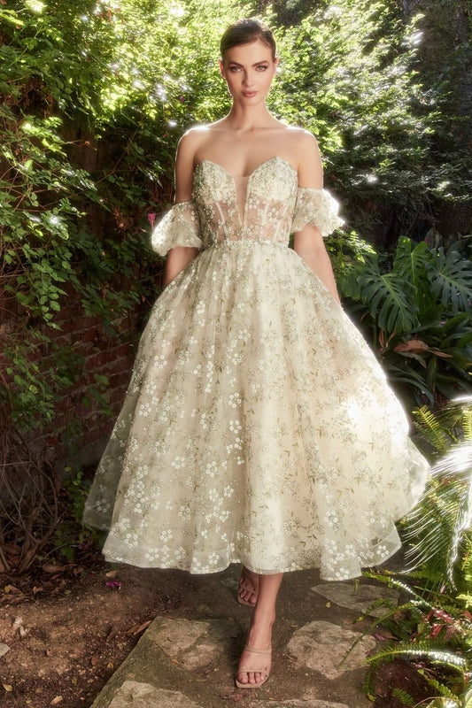 Baby's Breath Embroidery Tea Length Gown-0
