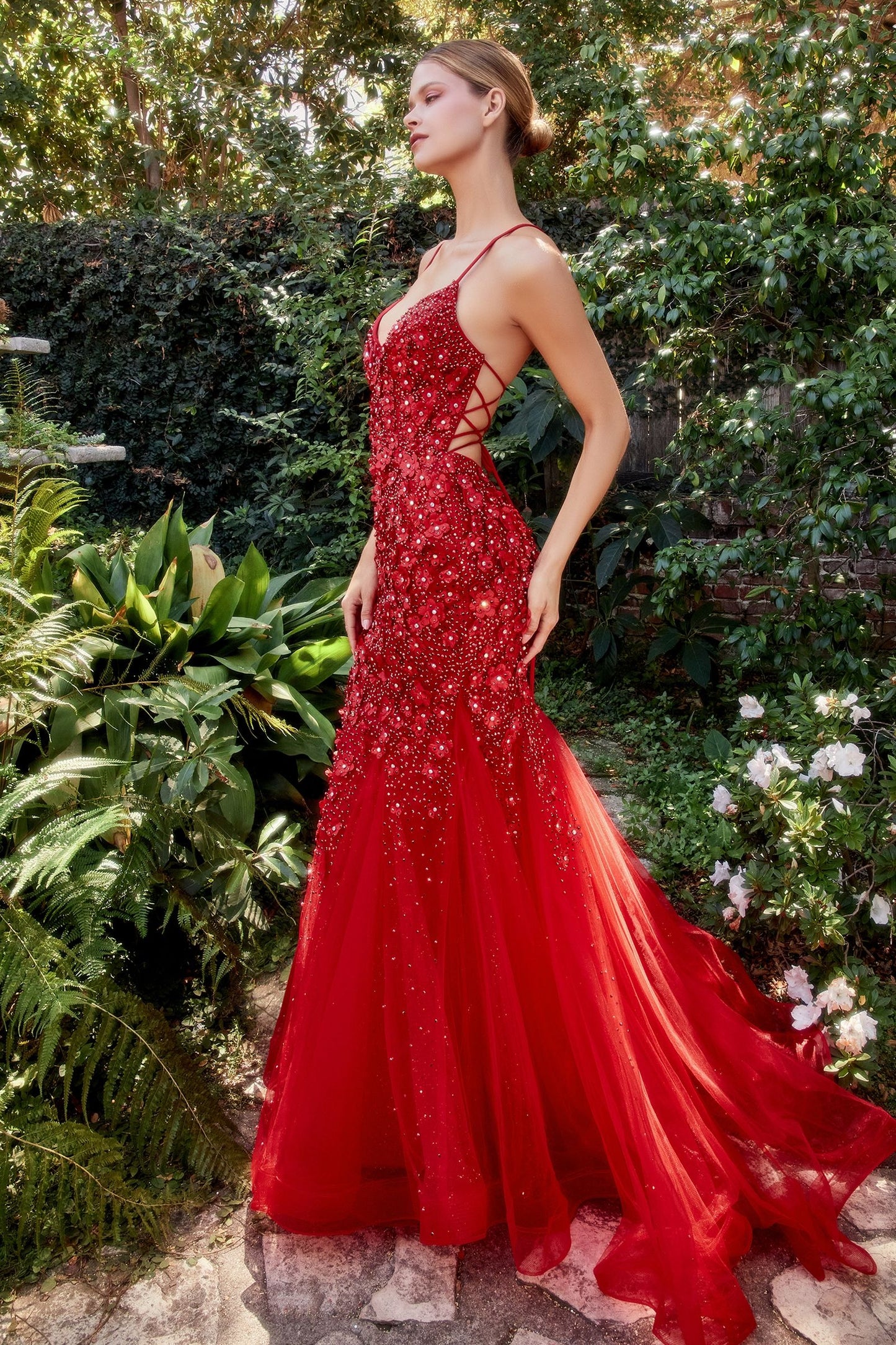 Chromatic 3d Florals Mermaid Gown-7