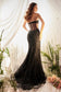 Crystal Studded Lace Mermaid Strapless Cut Outs Long Prom CDA1211-3