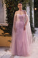 Pearl Pleated Tulle With Cape Off Shoulder Fitted Long Prom Gown CDA1219-3