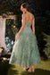 STRAPLESS FEATHER TEA LENGTH SAGE DRESS CDA1226-1