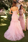 Lace & Tulle Embroidered Bodice Pink Mermaid Long Prom Dress CDA1327-1