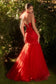 Strapless Red Tulle Mermaid Gown-1