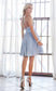 A-Line Short Dress With Pleated Glitter Fabric Details And Criss Cross Back.-6