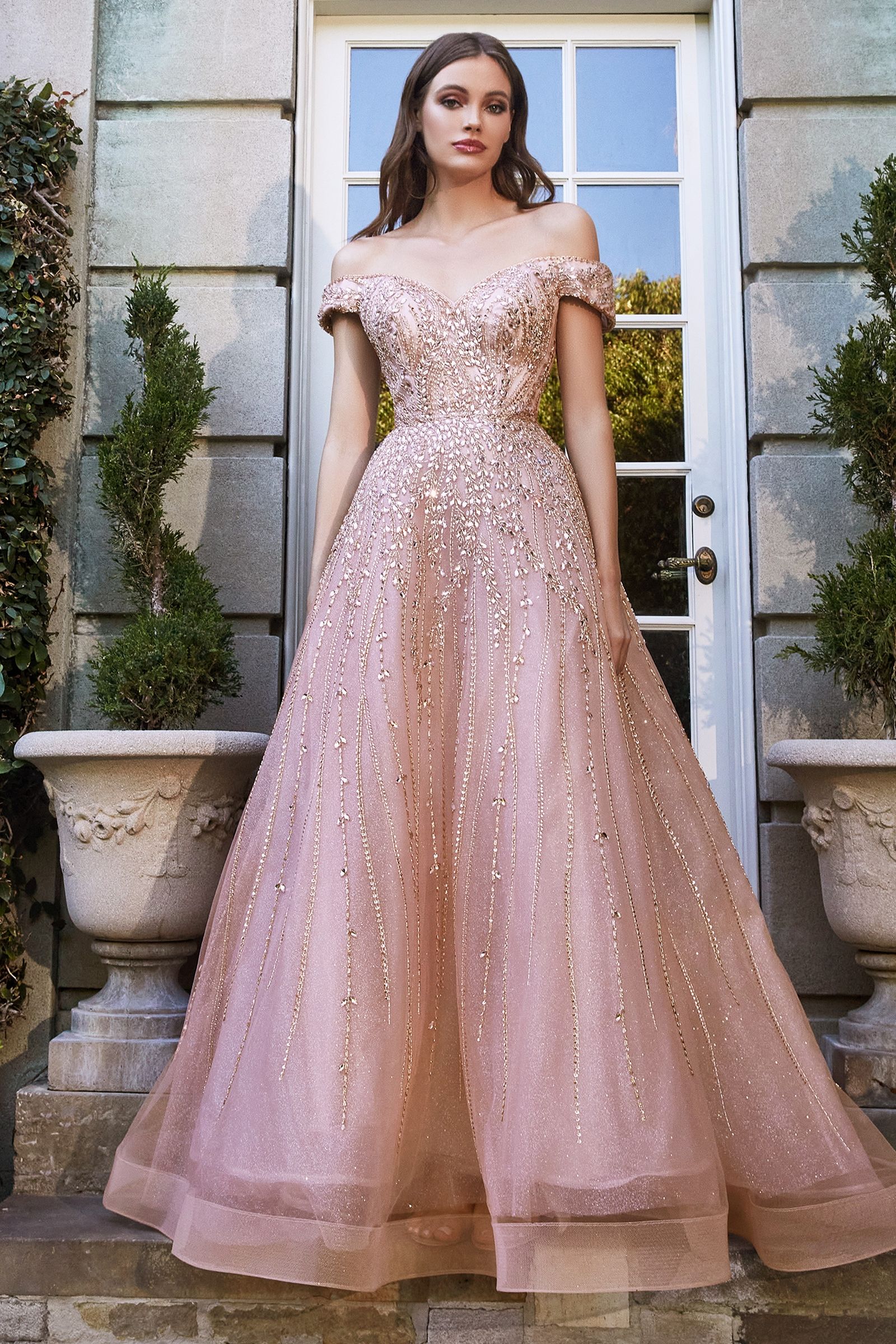 Off The Shoulder Rose Gold Ball Gown-0