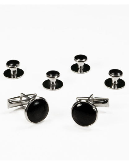 Basic Black with Silver Trim Studs and Cufflinks Set-0